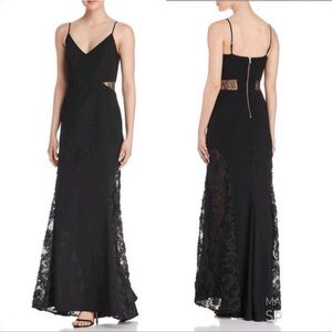 ✨ NWT Betsy & Adam Black Floral Lace Inset Soutache Gown